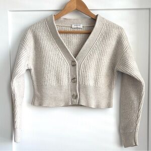 Babaton Cream Ribbed Cropped Cardigan